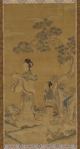Goblen: bir Taoist kadın Ölümsüz ve bir çamın altında görevli, Ming hanedanı, 1368-1644. by Unbekannt