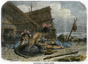 Maori Şefine Dövme Yaptırmak, Yeni Zelanda, c1875 by Unbekannt