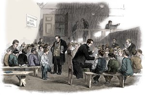 Ragged School Union okulunda çocuklara okumayı öğretmek, Lambeth, Londra, 1868 by Unbekannt
