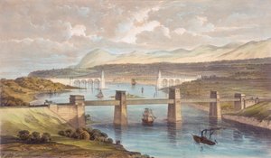 Britannia Tubular Bridge, Menai Boğazı, Galler, c1850 by Unbekannt