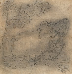 Fil Kral Bir Timsahla Güreşti: Bir Gajendra Moksha Serisinden İllüstrasyon, 19. yüzyılın sonları. by Unbekannt