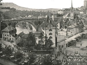 Nydeggbrücke ve sığır pazarı, Bern, İsviçre, 1895. by Unbekannt