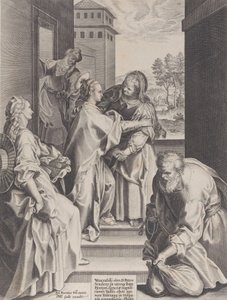 Visitation, Bakire ve Aziz Elizabeth merkezde kucaklaşıyor, diğer f..., 1589. by Unbekannt