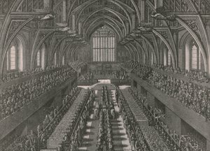 Westminster Sarayı'ndaki Büyük Salon'daki ziyafet... 1685, 1902'de II. James'in taç giyme töreni. by Unbekannt