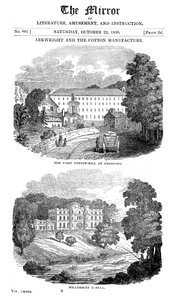 Cromford, Derbyshire ve Richard Arkwrights evindeki ilk pamuk fabrikası, 1836 by Unbekannt