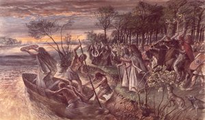Nehre bir Demir Çağı kalkanının sunulması by Unbekannt