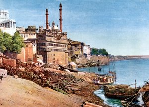 Ganj Nehri ve Yanan Ghats, Benares Varanasi, Hindistan, 20. yüzyılın başlarında by Unbekannt