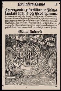 Sebastian Brant tarafından yazılan Aptallar Gemisi kitabının başlık sayfası, 1497. by Unbekannt