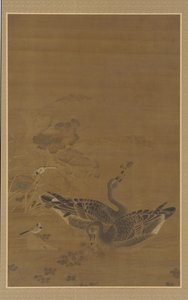 Lotus Göletinde Beslenen İki Kaz, Ming hanedanı, 16.-17. yüzyıl. by Unbekannt