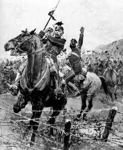 Uhlans, Liege, Belçika, Birinci Dünya Savaşı, 1914 yakınlarında dikenli tellerle kontrol edildi by Unbekannt