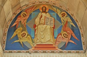 Ukrayna, Sivastapol, St Vladimir Ortodoks Katedrali (amirallerin mezar kasası), girişin üstündeki fresk by Unbekannt