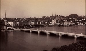 Uzaklıkta Kasabalı İsimsiz Köprü, 19. yüzyıl. by Unbekannt
