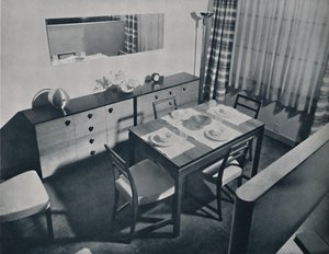 Gilbert Rohde tarafından tasarlanan oturma-yemek odasından görüntü, 1936 by Unbekannt