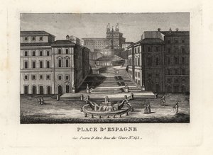 Piazza di Spagna, Fontana della Barcaccia, Tekne Çeşmesi ve Scalinata di Trinita dei Monti, İspanyol Merdivenleri, Roma manzarası by Unbekannt