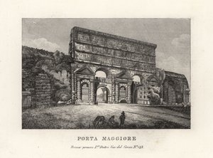 Su kemerleri ile Porta Maggiore kapısının görünümü, Daha Büyük Kapı veya Porta Prenestina, Aurelian Duvarı, Roma by Unbekannt