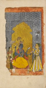 Vişnu, önünde duran asil adanmışla tahtta oturuyor, c1700-1725 by Unbekannt