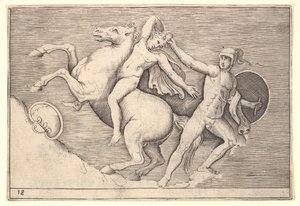 Atından Bir Biniciyi Çeken Savaşçı, Ex Antiquis Camorum et Ge..., yayınlanmış yaklaşık. 1599-1622. by Unbekannt