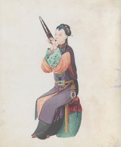 18. yüzyılın sonlarında sheng çalan müzisyenin sulu boyası. by Unbekannt