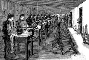 Bir Amerikan fabrikasında bisiklet çerçevelerinin kaynaklanması, 1900 by Unbekannt