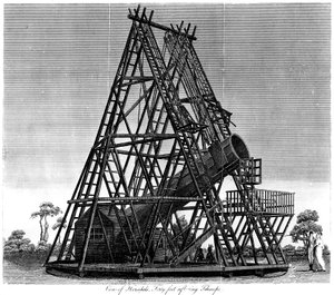 William Herschels, odak uzaklığı 40 fit olan teleskopu yansıtıyor, Slough, İngiltere, 1809 by Unbekannt