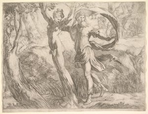Wilton Albümü, folyo 10a: Priapus ve Lotis, yakl. 1530-50. by Unbekannt