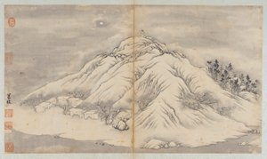 Kış manzarası: ay ışığıyla aydınlatılmış bir tepe ve binalar, Qing hanedanı, 18. yüzyıl. by Unbekannt