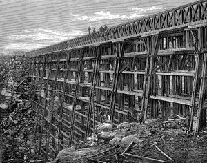 Union Pacific Demiryolu üzerinde ahşap sehpa köprü, Dale Creek, Wyoming, ABD, 1869 by Unbekannt