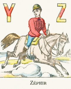 Z : Zephir, Zephyr adlı atıyla dört nala koşan bir binici - Oyunlar Alfabesi, c.1890 (gravür) by Unbekannt