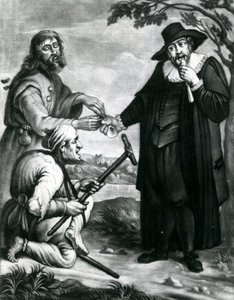 Blind Plaintiff, Lame Defendant Share, The friendly laws impartial care, A shell for him a shell for thee, The middle in the lawyers fee c.1700-40 (mezzotint) by Unbekannt Unbekannt