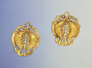 Çin kolye uçları, 17 ayar altın kaplama, Tang Hanedanlığı, MS 618-907