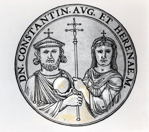 Konstantin VI (MS 770-c.797) ve Annesi Irene (gravür) (bw fotoğraf) by Unbekannt Unbekannt