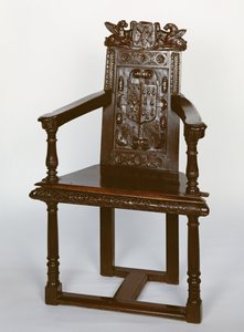 Fransız stilinden sonra İngiliz caquetoire sandalyesi, bulet ahşap, 16. yüzyılın sonları