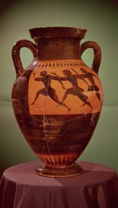 Bir yarışta koşucuları betimleyen Yunan siyah figürlü amfora, MÖ 600-550 by Unbekannt Unbekannt