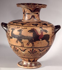 Hydria, av sahnesi, Arkaik Yunan, siyah figürlü Etrüsk-İyon dönemi, MÖ 540-530 dolayları (çömlek) by Unbekannt Unbekannt