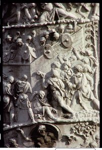 Daçyalılara karşı kazanılan zaferi kutlamak için inşa edilmiş, muhtemelen Şamlı Apollodorus tarafından tasarlanan Trajans Sütunu, MS 113 (detay) by Unbekannt Unbekannt