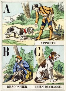 A B C: Getir, Kaçak Avcı, Av Köpeği - Av Alfabesi, c.1890 (gravür) by Unbekannt