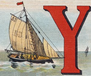 Bir yat. "Alphabet de ma petite fille" gravürü. Bernardin-Bechet ve Fils, kitapçı-yayıncılar, Paris, 1895 civarı. Tuval üzerine kırılmaz albüm. Bibliotheque des Bebes. 12 sayfa. Bir okuma yöntemi ve açıklayıcı bir abecedary içeren albüm. karartmak: by Unbekannt