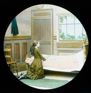Başucunda dua ederek diz çökmüş bir kız, sihirli fener kaydırağı, c 1890 by Unbekannt