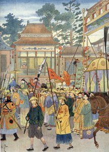 Antik Çin marşının alegorisi: Tahtırevandaki İmparator, 1900 civarı (Resim) by Unbekannter Künstler