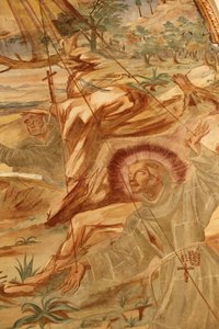 Basilica di Santa Caterina, Galatina, Apulia Manastırda fresk: St Francis stigmata alırken Gravina
