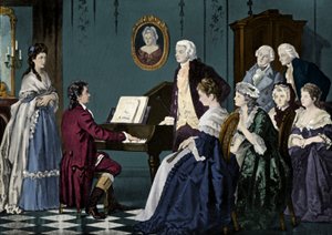 Beethoven, Wolfgang Amadeus Mozart'ın evinde çalıyor by Unbekannter Künstler
