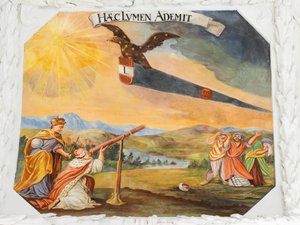 St Catherine Kilisesi'nin koridorundaki tavan freski, İmparator I. Leopold'un Osmanlılara karşı kazandığı zaferlerin alegorik tasvirleri, Habsburg Mozolesi, Graz, Steiermark, Avusturya, Avrupa (fotoğraf) by Unbekannter Künstler