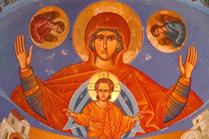 Pedoulas Ortodoks kilisesinde Chancel tavan freski. Bakire ve Çocuk, 20150510, Pedoulas, Kıbrıs by Unbekannt