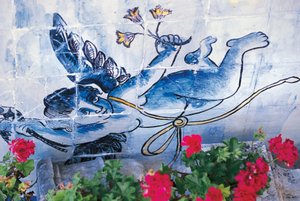 Cherub, azulejos fayans, Fronteira Markizleri Sarayı, Lizbon, Portekiz, Detay by Benjamin Baud