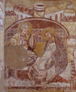Kilise (Église Saint-Martin). İç mekan. Duvar resimleri (fresk). Koronun kuzey duvarı. Detay. ayak yıkama. 12. yüzyıl. by Unbekannt