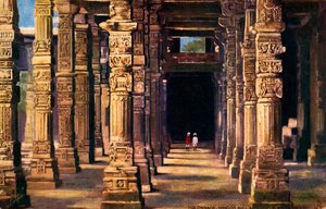 Hindu oymalarıyla kolonat, Kutub Minar, 20. yüzyılın başları (baskı) by Unbekannter Künstler