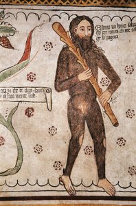 Ego sonto un homo salvadego per natura, chi me ofende ge fo pagura (doğal olarak vahşi bir adamım, beni gücendirenlere korku salacağım), fresk, Homo Salvadego müzesi, Sacco, Cosio Valtellino, Lombardiya, İtalya by Benjamin Baud