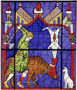 Notre-Dame de Chartres Katedrali'nin bir kasap tasvir eden vitray penceresinin tıpkıbasımı by Unbekannter Künstler