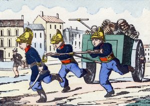 İtfaiyeciler. "Alphabet militaire enfantin"deki gravür”. 1890 dolaylarında Pont-a-Mousson görüntüleri. 20 sayfa. Karartma: 28,5x21cm by Unbekannt