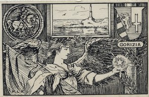 Birinci Dünya Savaşı (1914-1918): Gorizia'nın İtalya'ya bağlanması için İtalyan vatansever kartpostalı by Unbekannter Künstler